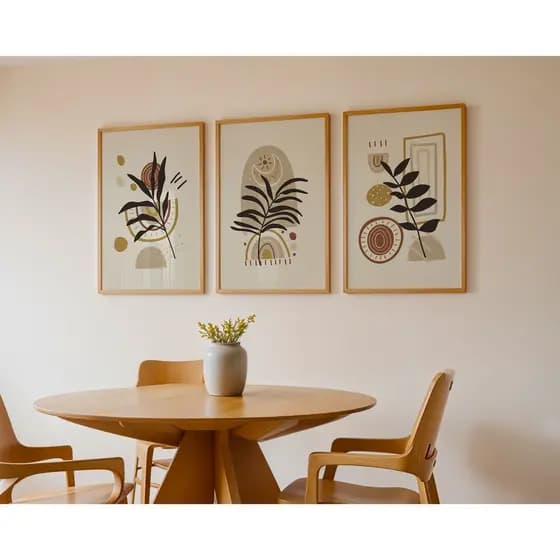 kit com 3 Quadro contemporâneo decorativo abstrato folhagem para salas - Tamanho 60x40