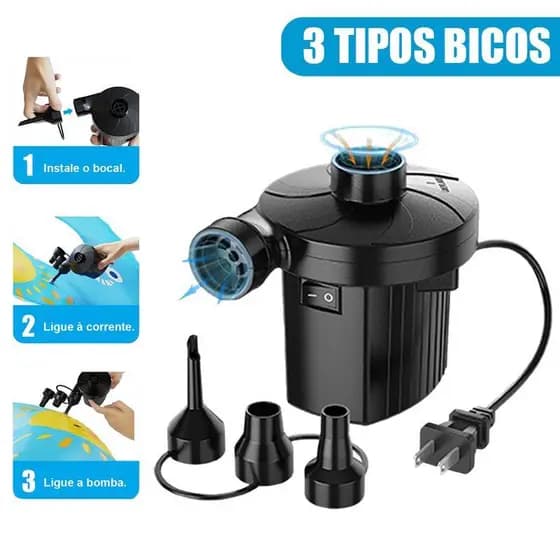 Inflador Elétrico Multifuncional Uso Doméstico e Externo Para Colchão Boias Piscinas Infláveis Portátil
