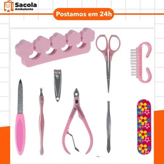 Kit Manicure e Pedicure com 9 Peças completo cor sortida a pronta entrega promoção