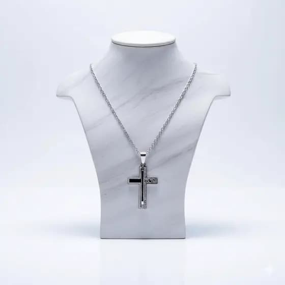 Cordão Corrente Prata Crucifixo Pingente Cruz Pai Nosso