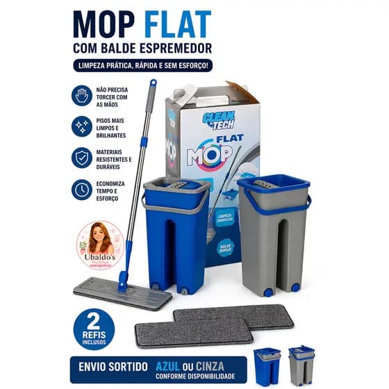 Mop Flat Lava e Seca Balde 2 Refis Pratika Elite Microfibra Rodo Limpeza Sem Esforço Sortido