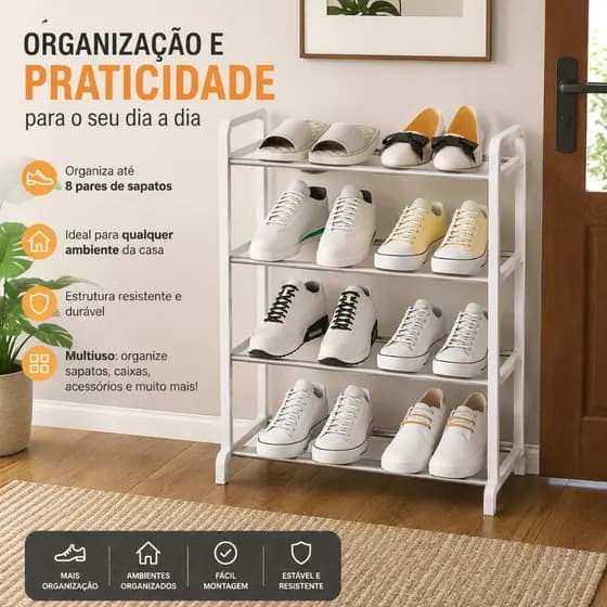 Sapateira Organizadora 4 Prateleiras Multiuso Para 8 Pares De Sapatos Compacta Cor Sortida