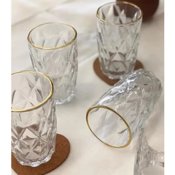 Jogo Com 6 Copos Diamond Borda Dourada 350ml