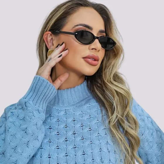 Blusa Suéter Feminino Tricô Gola Alta Inverno 2026 Manga Longa Texturizado Elegante