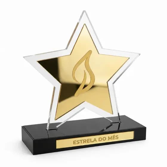 Troféu Estrela Acrílico Base Preta Personalizado Premiação Premiun