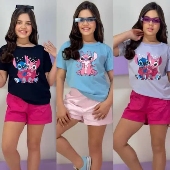 Blusa Infantil Feminina Stitch Camisa Feminina Infantil