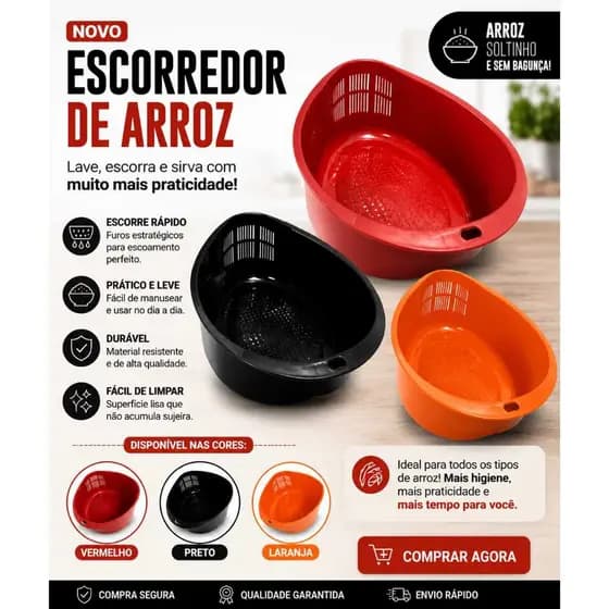 Escorredor de Alimentos Legumes Macarrão Arroz plástico super prático