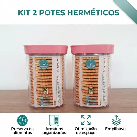 Kit 2 potes herméticos para mantimentos - Conjunto potes herméticos para alimentos 1000ml