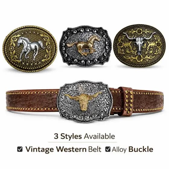 Cinto Cowboy Vintage Unissex Couro PU Fivela Liga Cavalo/Touro Estilo Western Jeans
