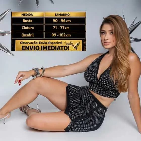 Conjunto saia top cropped balada croppite brilho top feminina, Saia com fundações top amarração Saia brilho top brilho