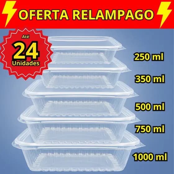 Kit 12/24 Pote Embalagem Marmita 1000 ml 500 ml 350 ml 250ml 750 ml para Microondas e Freezer