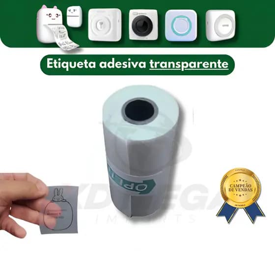 1 rolos etiqueta térmica adesiva TRANSPARENTE para mini impressora gatinho peripage a prova dagua não rasga