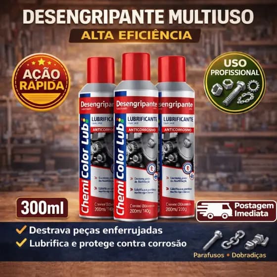 Desengripante Antiferrugem KIT C/ 3 Lubrificante 300ml Chemicolor Óleo Ferramenta unidade kit c/ 2