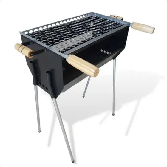 Kit Churrasqueira Portátil A Carvão 50x30 Com Grelha 3 Alturas Suporte Camping Churrasco Gourmet