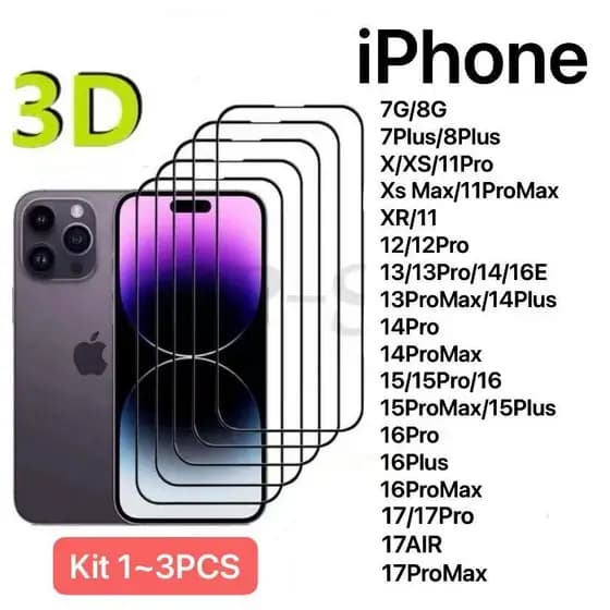 Kit De Película De Vidro Te 3D para Iphone 7/8/7P/8P/X/XSMax/XR/11/12/13/14/15/16/17ProProMax