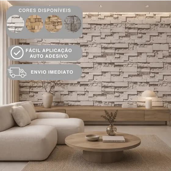 Papel de Parede Efeito Pedras com Textura Adesivo Lavável 5/10m AutoColante Sala Quarto Móveis