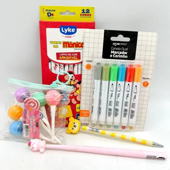 Kit Material Escolar Feminino Fofo🎒💖 | Lapiseira 0.7mm, Canetas Gel, Lápis de Cor, Marca Texto e Marcadores