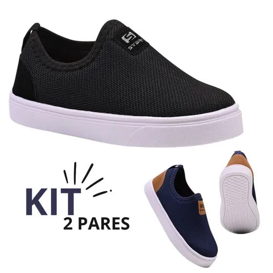 Kit Tênis Escolar Infantil Masculino Menino Sem Cardaço Calce Fácil Confortável