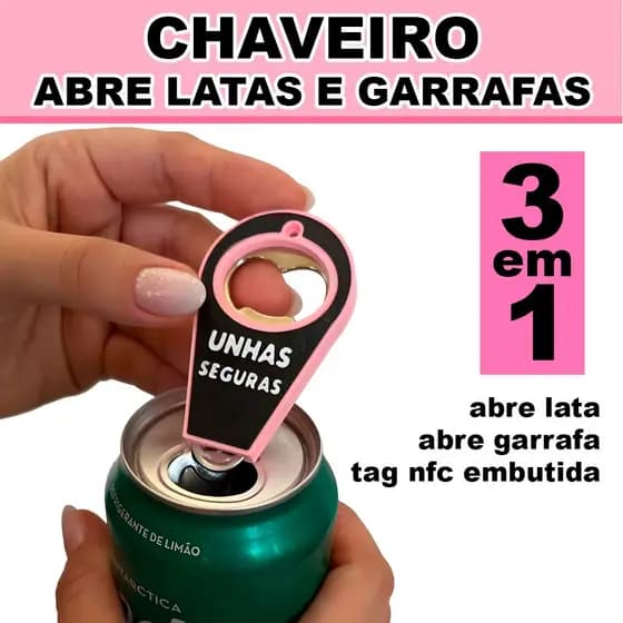 Chaveiro abridor de latas e garrafas com tag nfc - tri