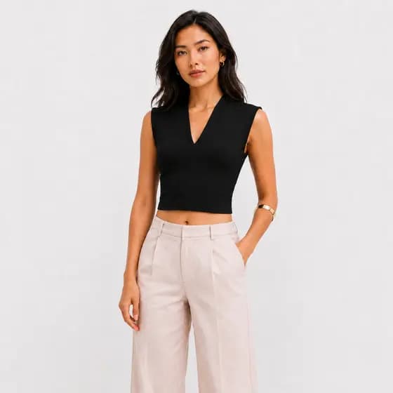 Cropped Blusa Feminina Decote V Regata Tendência