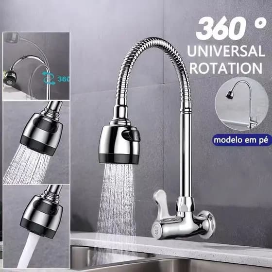 Torneira Gourmet Cozinha Flexível 2 Jatos Parede/bancada Flexível 360° Torneira da Cozinha