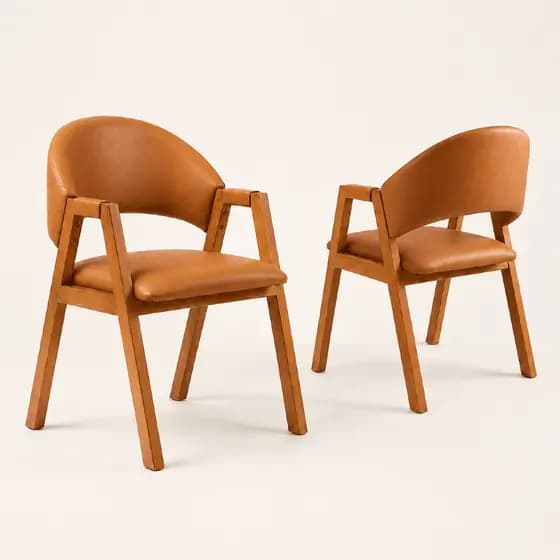 Conjunto 2 Cadeiras de Jantar Gaspalar Corino Caramelo 100% Madeira Maciça Design Luxo Morderna Rústico Decorativa