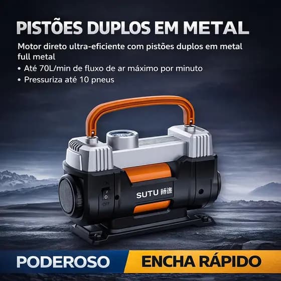 Compressor de Ar Portátil Duplo 12V Inflador Automático para Carro Moto Bicicleta Bolas