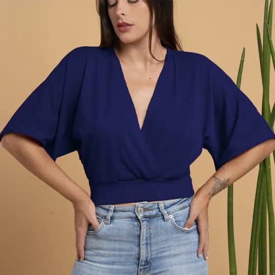 Blusa Canelado Soltinha Elegante Manga Morcego