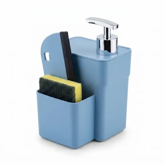 Dispenser de Detergente 750ml com Esponja e Rodinho Kit Organizador Pia