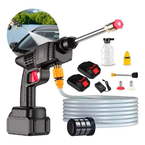 Lavadora Lava Jato Portátil Alta Pressão 2 Baterias + Maleta Preta 127/220V 50/60Hz Compacta
