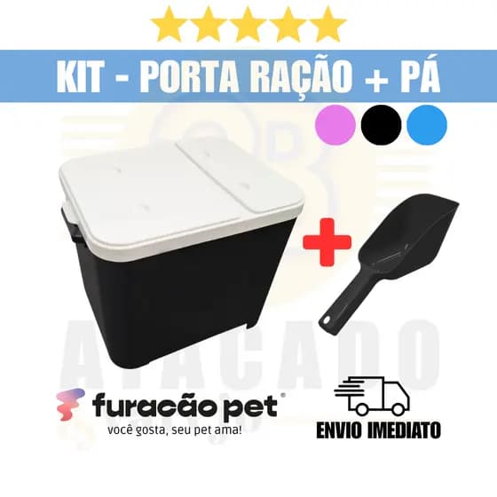 Kit Container Porta Ração Pá Dosadora Canister 15kg Cx Organizadora Furacão Pet Conserva Alimentos