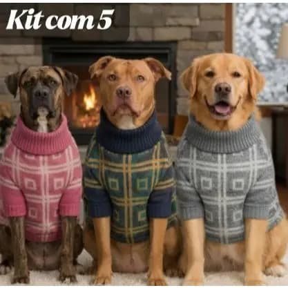 Kit com 5 Suéteres para Cachorro Lã Tricot Quente Macio Fácil de Vestir Inverno Cores Sortidas