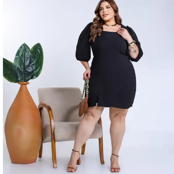 Vestido Plus Size Feminino Forrado Moda Evangélica Dunas Curto Festa Casual Elegante