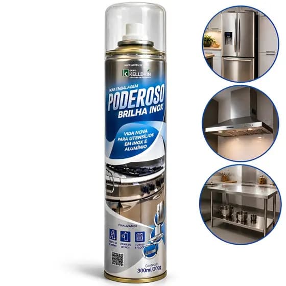 Limpa Inox Spray Poderoso Brilha Remove Manchas Protege Inox Alumínio Geladeira Fogão Cozinha 300ml