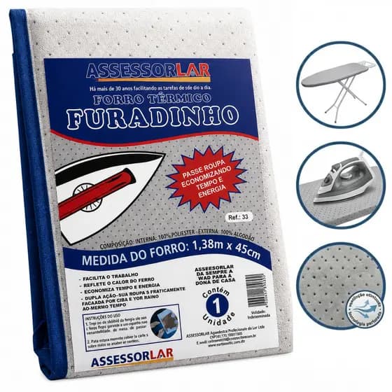 Forro Térmico Tábua de Passar Roupas Capa Térmica Furadinho 1,38m x 45cm Reflete Calor