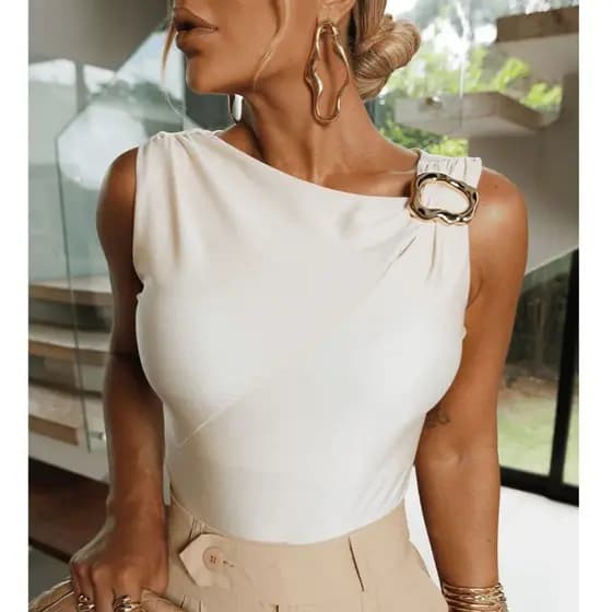 Body Feminino Elegante Regata com Fivela Estiloso Suplex Social Verão Candy Colors