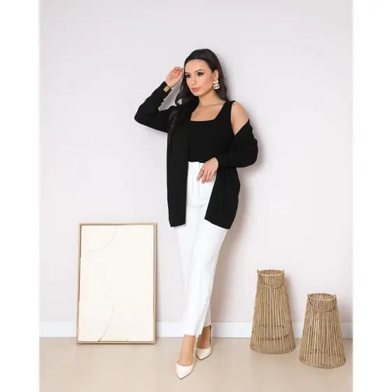 Conjunto Feminino Twinset Casaco com Regata Tricot Cardigan Alongado