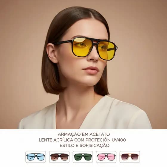 Óculos De Sol Retrô Armação Grande Lente Amarelo Azul Rosa Oceano Oncinha Fashion Masculino Feminino Drive Safe
