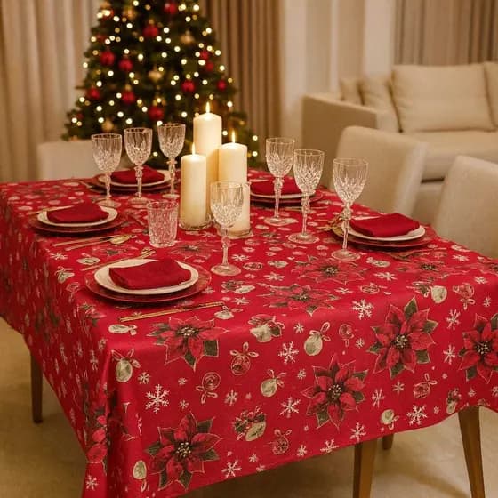 Toalha de Mesa Natal Natalinas 6 Lugares Cadeiras Oxford Premium para Cozinha