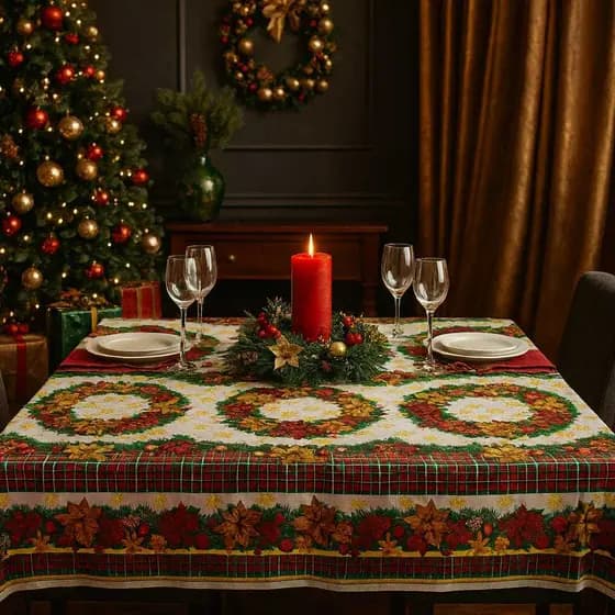 Toalha de Mesa Natal Térmica PVC Plástico Impermeável 6 Lugares Decoração Natalina