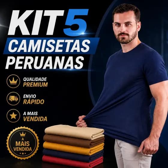 Kit 5 Peças Camiseta Peruana Slim Premium Com Elastano