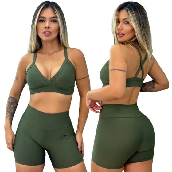 Conjunto Feminino Academia Short e Top Fitness treino Cós Alto Refoçado