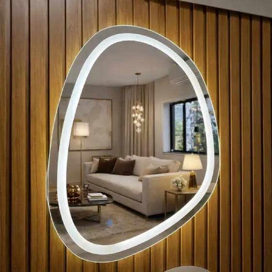Espelho Deslumbre LED 3 CORES Orgânico 40x30 e 80x60 Moderno Luxo Jateado Eclipse Borda Infinita