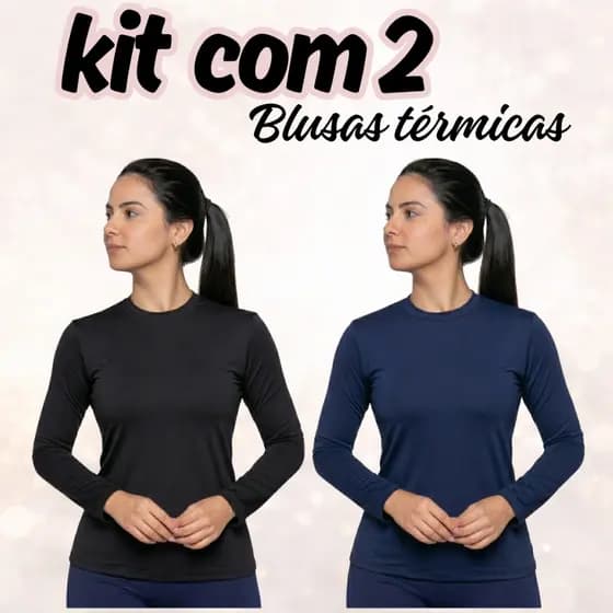 Kit c/2 Camisetas Térmica Feminina Blusa De Inverno Super Quentinha Felpada Peluciada Por Dentro Microfibra Premium