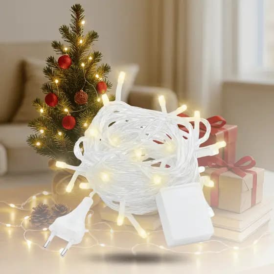 Cordão Pisca Pisca Decoração Natalina Branco Quente 220v 100leds 9 Metros