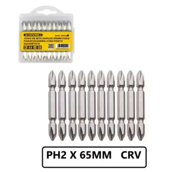 Jogo De 10 Bits Ponteira Ponta Dupla Phillips CRV Ph2 65mm Imantada Profissionalv - Lion Shop
