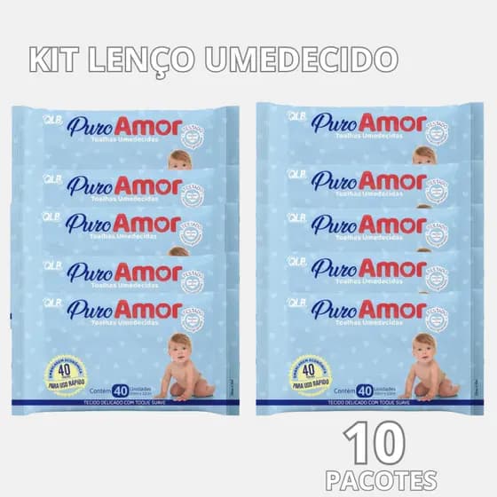 Kit Lenço Umedecido Infantil Puro Amor Pacote com 40 UND Cada