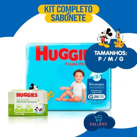 Kit 3 Pacote de Fralda Turma da Mônica Baby Tamanhos P M G 12h Proteção + Sabonete