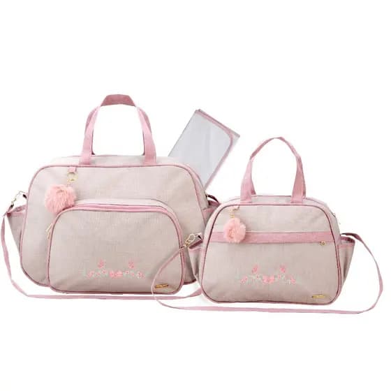 Kit Bolsa Maternidade Luxo 3 Peças com Frasqueira Térmica e Trocador | Bolsa Grande Impermeável