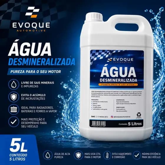 Água Desmineralizada Evoque 5 Litros – Bateria, Radiador, Limpeza Técnica e Uso Automotivo